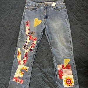 Colorful Print Boho Jeans